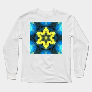 Retro Mandala Flower Yellow and Blue Long Sleeve T-Shirt